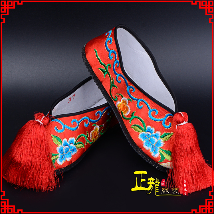 下关京剧越剧戏曲彩鞋花旦绣花 普平底彩鞋